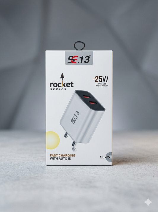 SE.13 Rocket Series 25Watt Dual Usb Charger Fast Charging With Auto Id (SE-75)