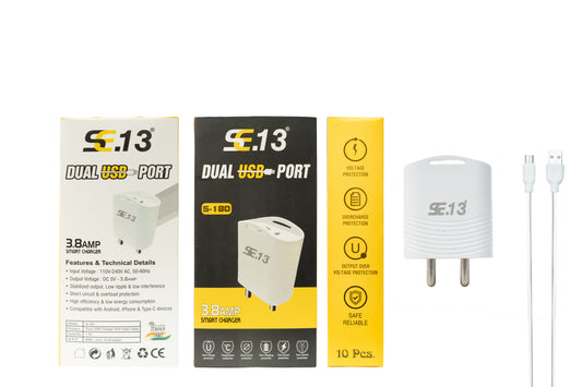 SE.13 Dual Usb Port S-180 3.8 Amp Smart Charger