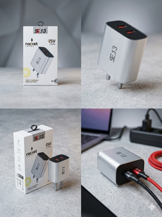 SE.13 Rocket Series 25Watt Dual Usb Charger Fast Charging With Auto Id (SE-75)